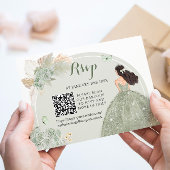 Boho Sage Groene Bloemen Quinceañera QR RSVP Kaartje