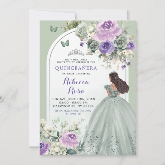 Boho Sage Groene Lavendel Bloemen Quinceañera Kaart (Voorkant)