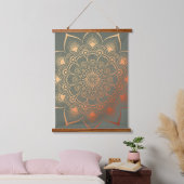 Boho Sage Groene Perzik Mandala Hout Topped Hangend Wandkleed (Slaapkamer)