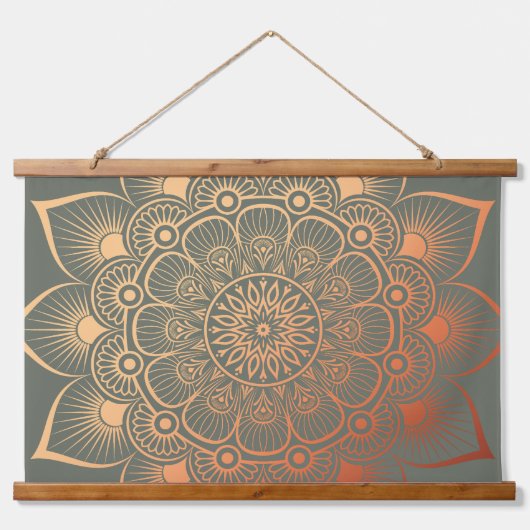 Boho Sage Groene Perzik Mandala Hout Topped Hangend Wandkleed (Voorkant)