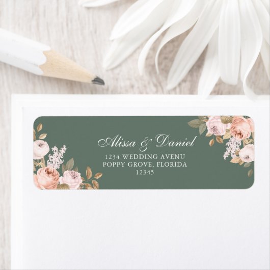 Boho Sage Groene Pioenrozen Retouradres Etiket (Insitu)