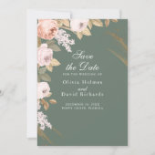 Boho Sage Groene Pioenrozen Save the Date Kaart (Voorkant)