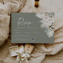 Boho Sage Groene QR Code Huwelijk RSVP Antwoordkaa