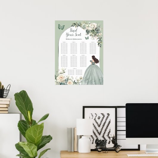 Boho Sage Groene Quinceañera Zitkaarten Teken Poster (Thuiskantoor)