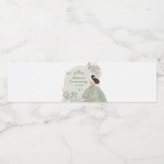 Boho Sage Groene Rozen Royal Quinceañera Waterfles Etiket (Enkel label)