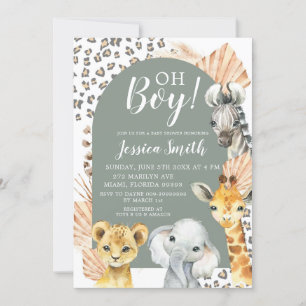 Boho Sage Groene Safari Oh Boy Baby shower Kaart