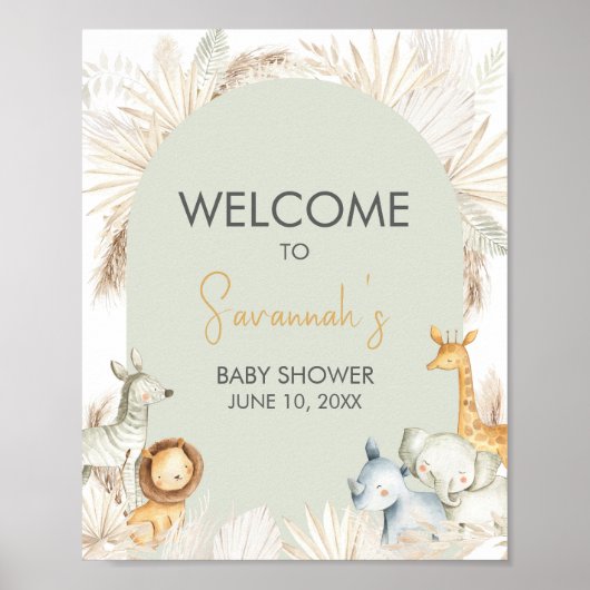 Boho Sage Groene Safari Welkom Poster (Voorkant)