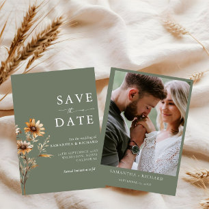 Boho sage Groene Wildbloem Bruiloft Save The Date Kaart