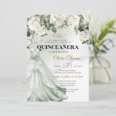 Boho Sage Jurk & Witte Rozen Groen en Goud Kaart (Staand voorkant)