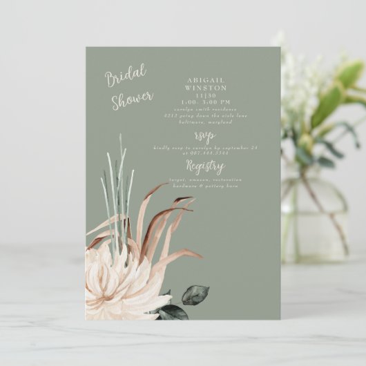 Boho Sage Pampas Gras Bruiloft Uitnodiging (Staand voorkant)
