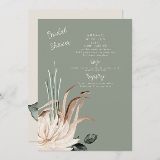 Boho Sage Pampas Gras Bruiloft Uitnodiging (Voorkant / Achterkant)