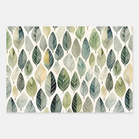 Boho Sage Vert Aquarelle Motif feuille (Devant 2)