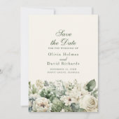 Boho Sagegroene & Ivoire Bloemen Save The Date Kaa (Voorkant)