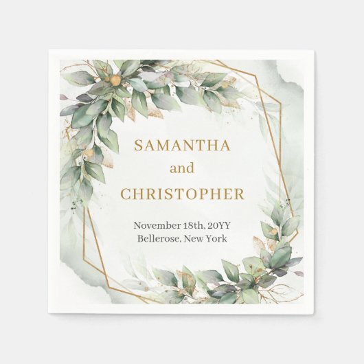 Boho salie bladeren en gouden glitter bruiloft ser servet (Voorkant)