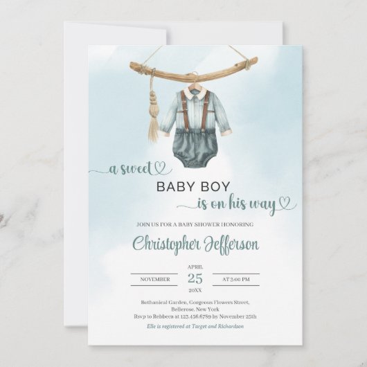 Boho salie groen neutraal jongetje babykleding kaart (Voorkant)