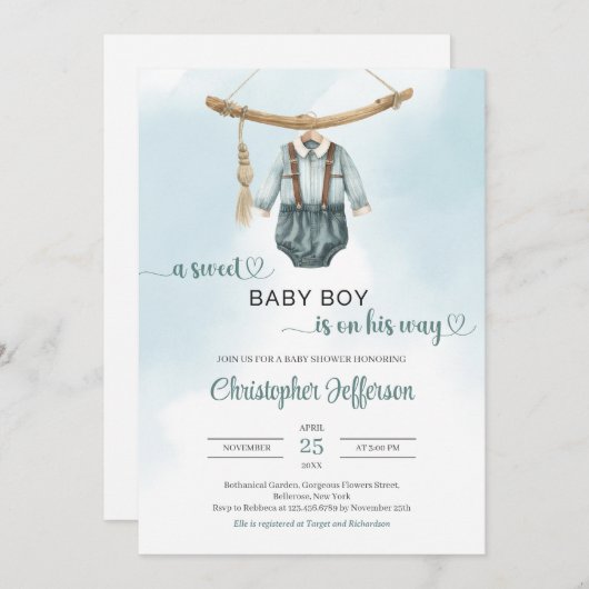 Boho salie groen neutraal jongetje babykleding kaart (Voorkant / Achterkant)