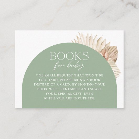 Boho Saliegroen Baby Shower Boek Verzoek Informatiekaartje (Voorkant)