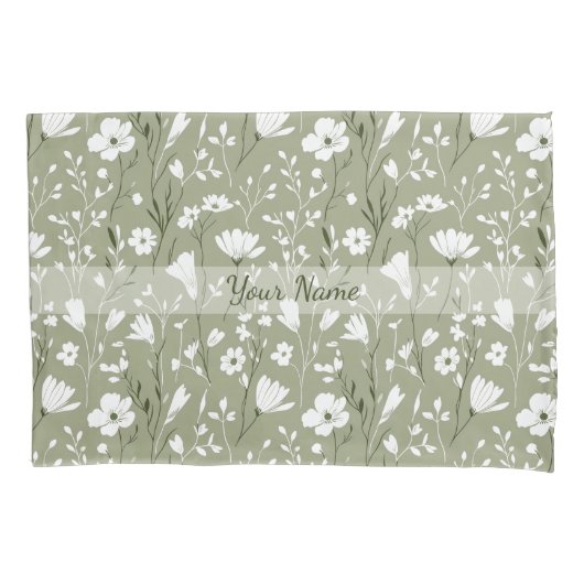 Boho saliegroen botanische gepersonaliseerde bloem kussensloop (Voorkant)