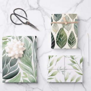 Boho saliegroene aquarel botanische patronen inpakpapier vel
