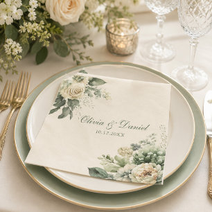 Boho Saliegroene en Ivoor Bloemen Bruiloft Servet
