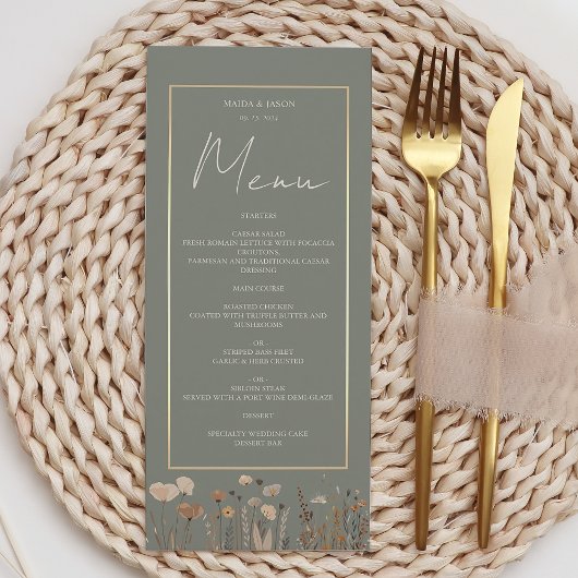 Boho Saliegroene Trouwdag Menu