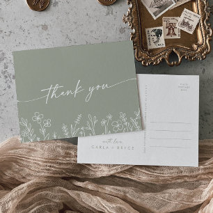 Boho Saliegroene Wilde Bloem Bruiloft Bedankt Briefkaart