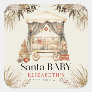 Boho Santa Baby Christmas Holiday Wieg Baby shower Vierkante Sticker