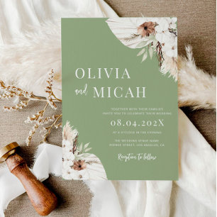 Boho sauge pampas verte faire-part de mariage