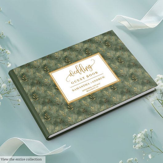 Boho sauge vert or feuille livre d'invité mariage