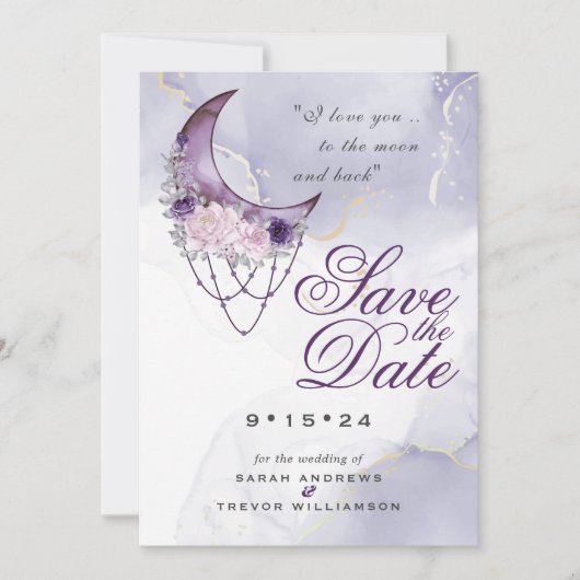 Boho Save the Date Dusty Paarse Crescent Moon Kaart (Voorkant)