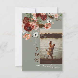 Boho Save the Date Kaart with Photo Terracota Sage