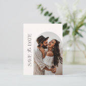 Boho Save the Date, Photo Minimalist Save the Date Briefkaart (Staand voorkant)