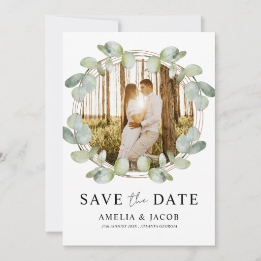 Boho Save the Date Sage Green Eucalyptus Mariage (Devant)
