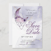 Boho Save the Date Stof Paarse Halve Maan Kaart (Voorkant)