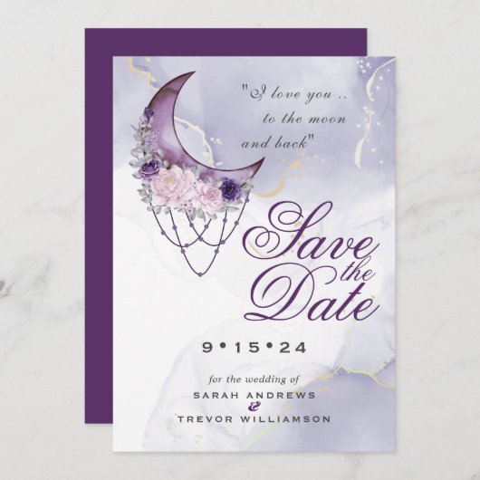 Boho Save the Date Stof Paarse Halve Maan Kaart (Voorkant / Achterkant)