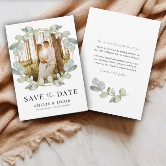 Boho Save the Date Vert Sauge Eucalyptus Mariage