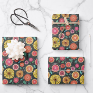 Boho Scandi folk bloem patroon Wrapping Paper