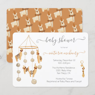 Boho Scandi Llama Mobile Baby shower Invitation Kaart