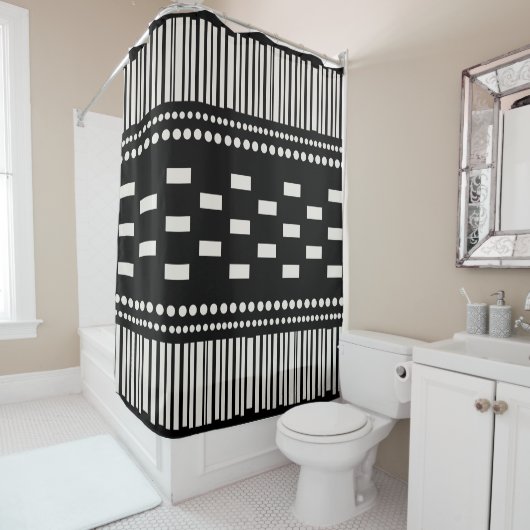 Boho Scandinavian Lines Black White Douchegordijn (In situ)