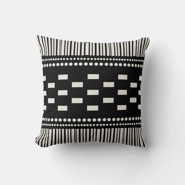 Boho Scandinavian Lines Black White Kussen (Voorkant)