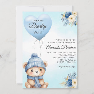 Boho Schattige Boy Teddy Bear Blue Balloon Baby sh Kaart