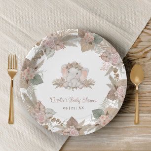 Boho Schattige Olifant Genderneutraal Baby shower Papieren Bordje