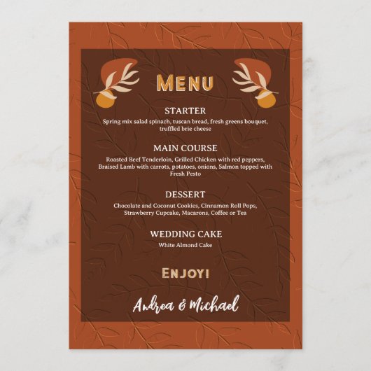 Boho Schattige terracotta roest verbrand Sinaasap Menu (Voorkant)