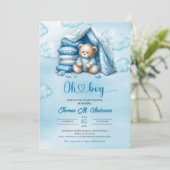 Boho schattige waterverf bruine teddybeer in een t kaart (Staand voorkant)