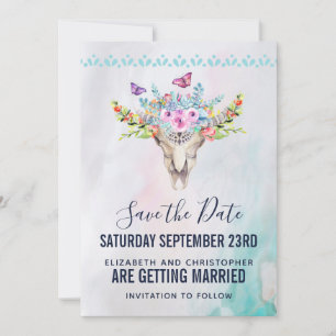 Boho Schedel met Bruidsbloemen Bruiloft Save The Date