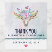 Boho schedel met een bloemenboeket bruiloft wijn etiket (Enkel label)