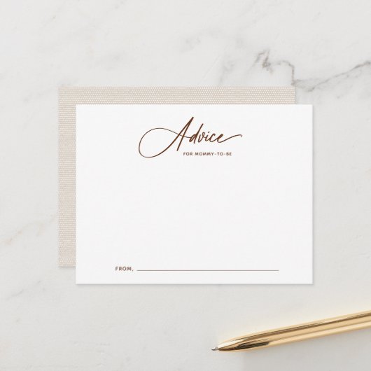 Boho Script Baby shower Advice Card Briefkaart (Voorkant / Achterkant in situ)