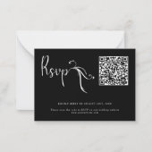 Boho Script Black Wedding QR Code Budget RSVP-kaar Notitiekaartje (Voorkant)