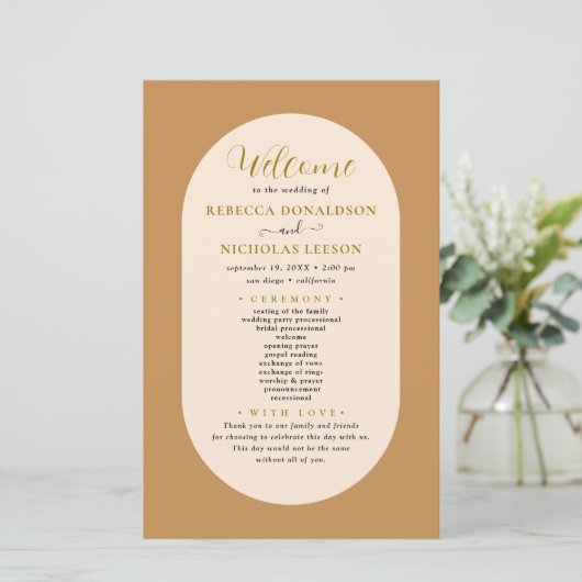 Boho Script Calligraphy Wedding Program (Staand voorkant)