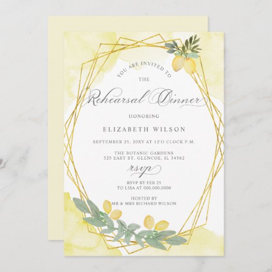 Boho Script Citroen Citrus Zomer Repetitie Diner Kaart (Voorkant / Achterkant)